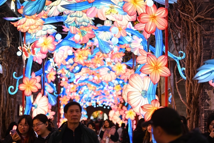 2026年1月15日，游客在南京夫子庙景区赏灯游玩。