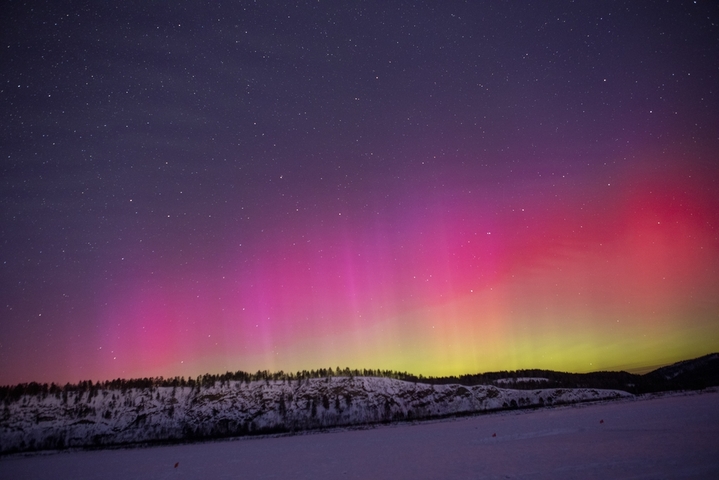 2026年1月20日在黑龙江省漠河市北极村拍摄的绝美极光。