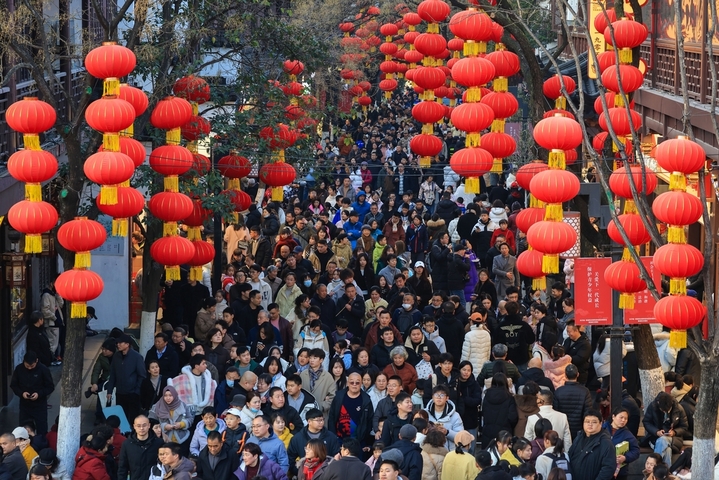 2026年2月17日，春节假期，南京夫子庙景区花灯璀璨，吸引众多游客前来赏灯游玩，感受浓浓的年味，乐享假日时光。